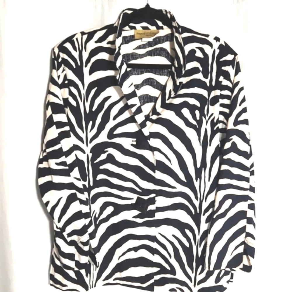VTG Painted Pony Zebra Print Button Up 100% Cotton Blazer EUC!! Size Large